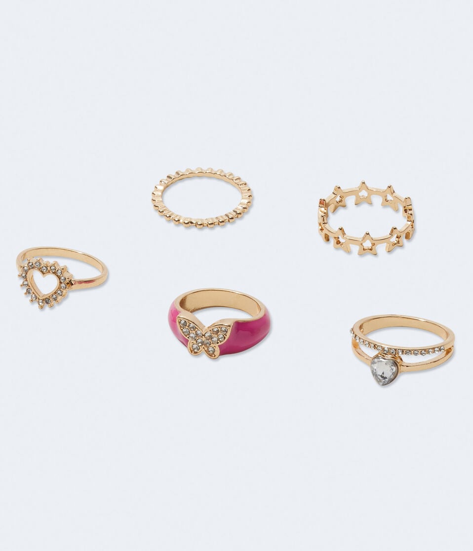 Rhinestone Butterfly Ring 5-Pack