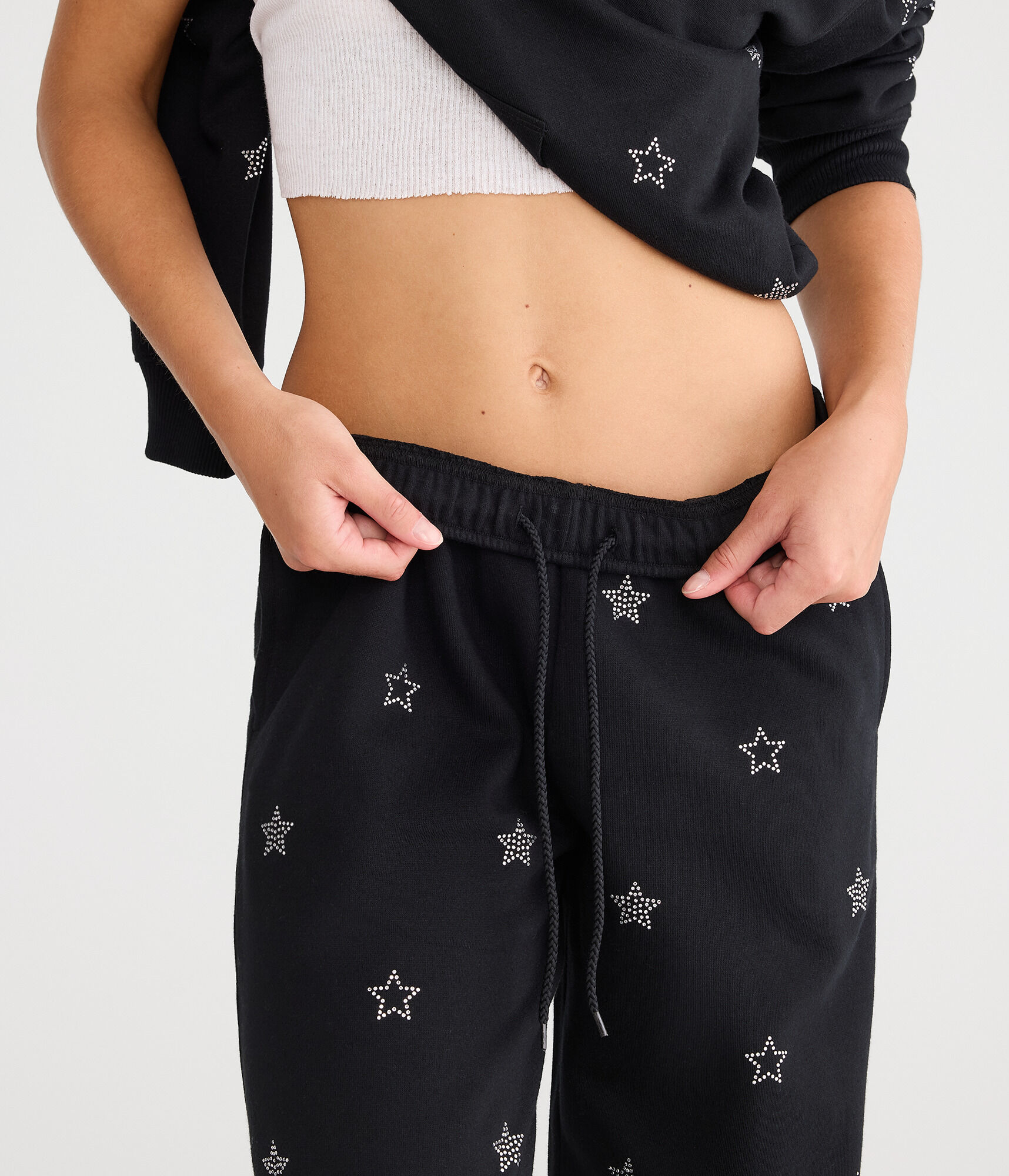 Cloud Soft Rhinestone Stars High-Waisted Wide Leg Sweatpants