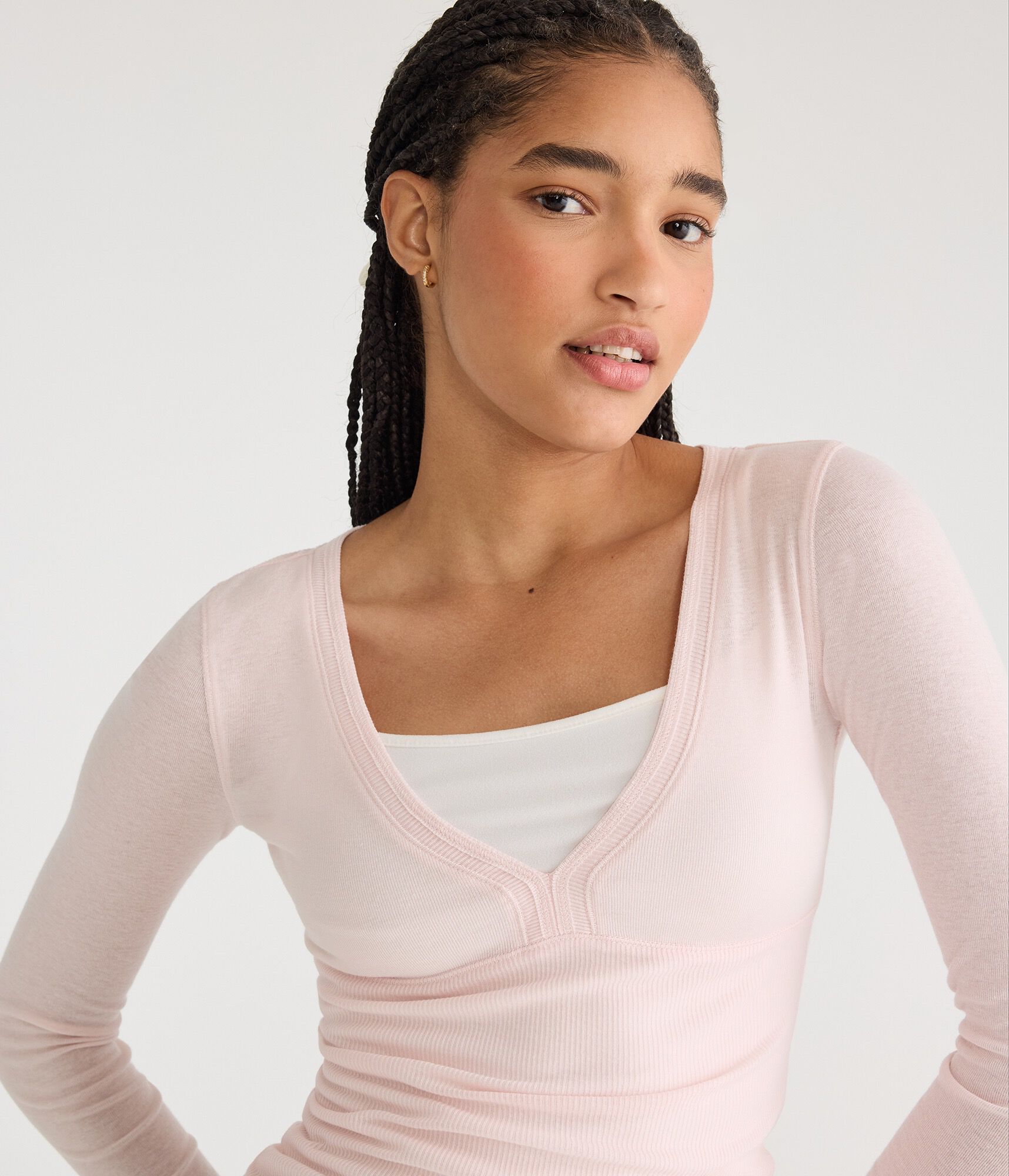 Long Sleeve Ribbed V-Neck Tee