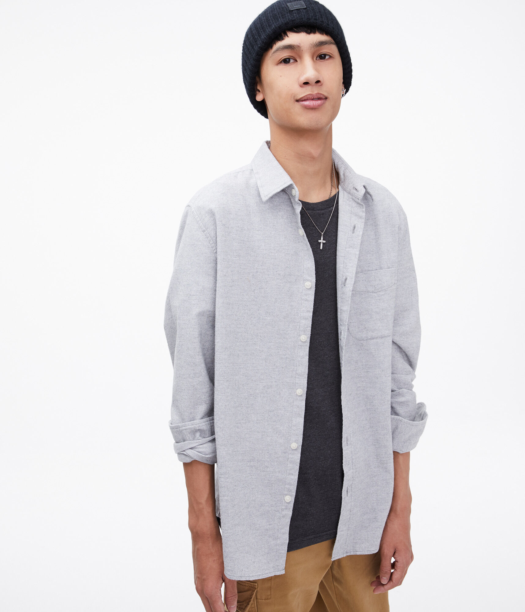 Long Sleeve Solid Button-Down Shirt