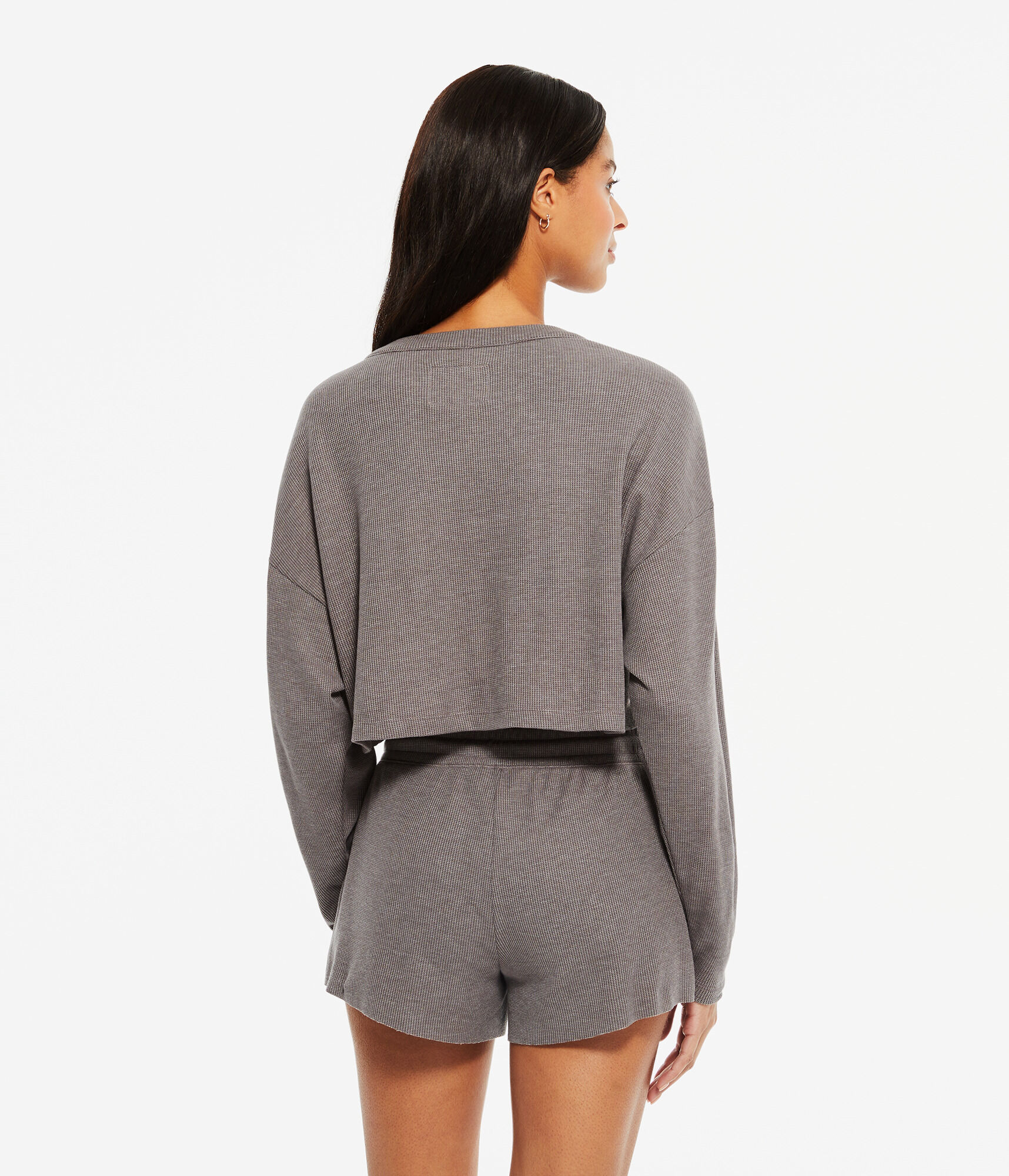 Waffle-Knit Cropped Sleep Cardigan