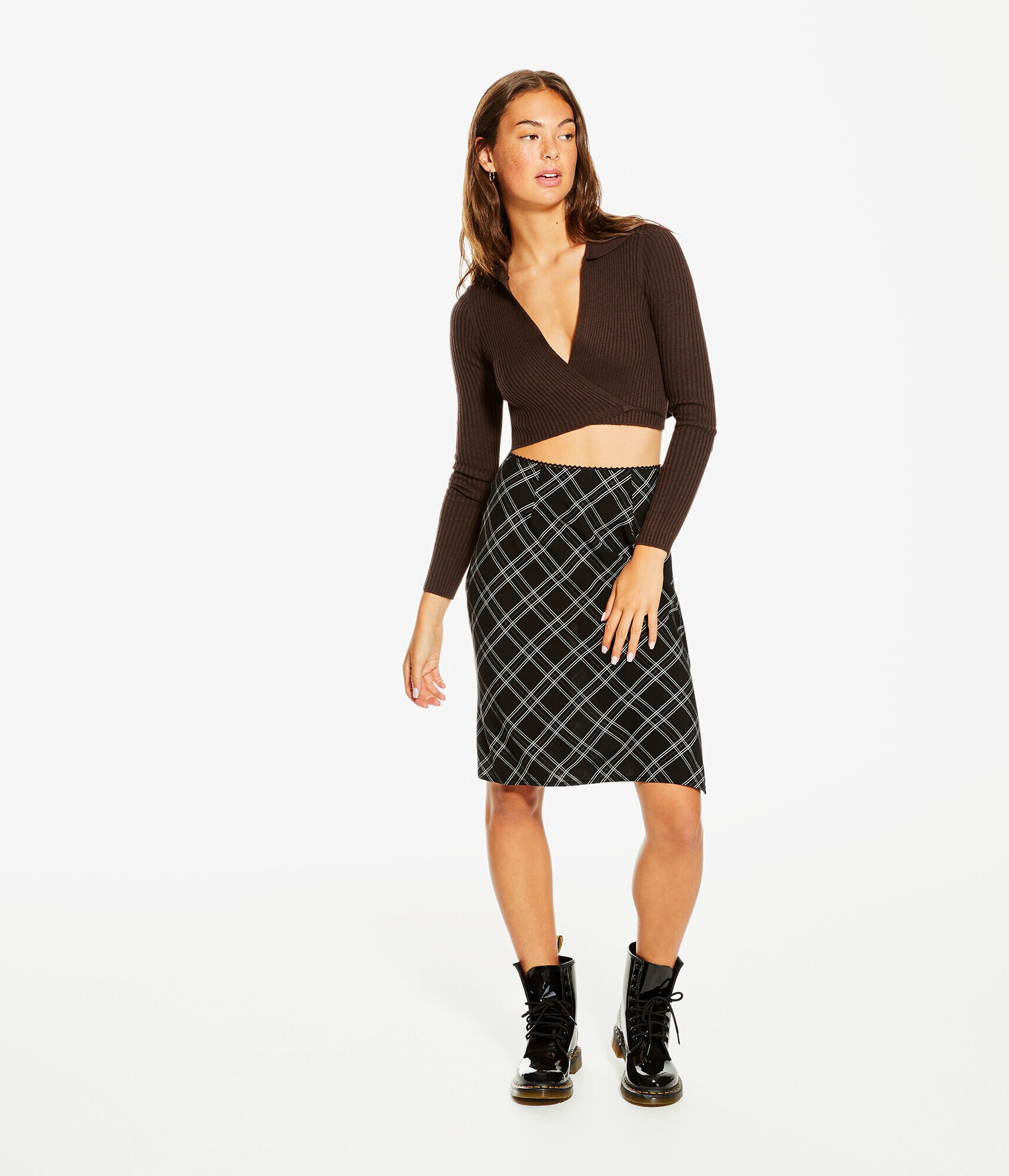 Wrap-Front Cropped Polo Sweater