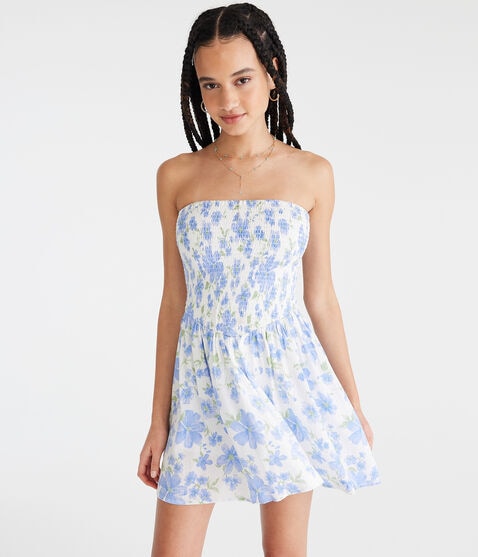 Floral Strapless V-Waist Mini Dress Floral Strapless V-Waist Mini Dress