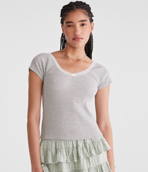 Seriously Soft Lace-Trim Shrunken Tee Seriously Soft Lace-Trim Shrunken Tee