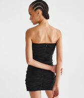 Solid Strapless Ruched Bodycon Dress