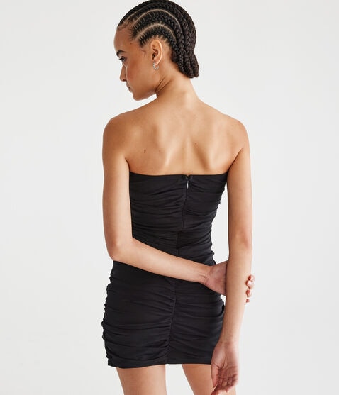 Solid Strapless Ruched Bodycon Dress