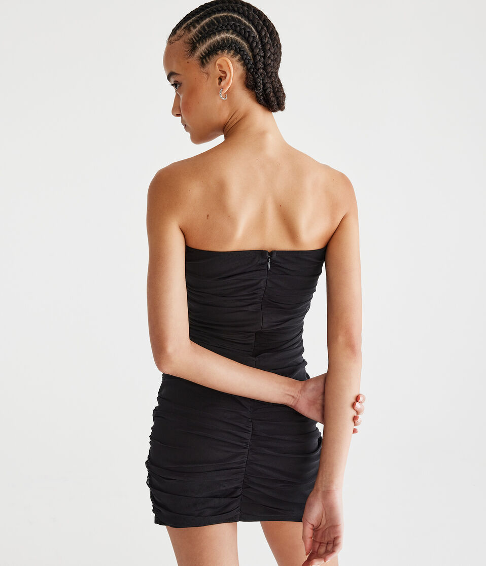 Solid Strapless Ruched Bodycon Dress