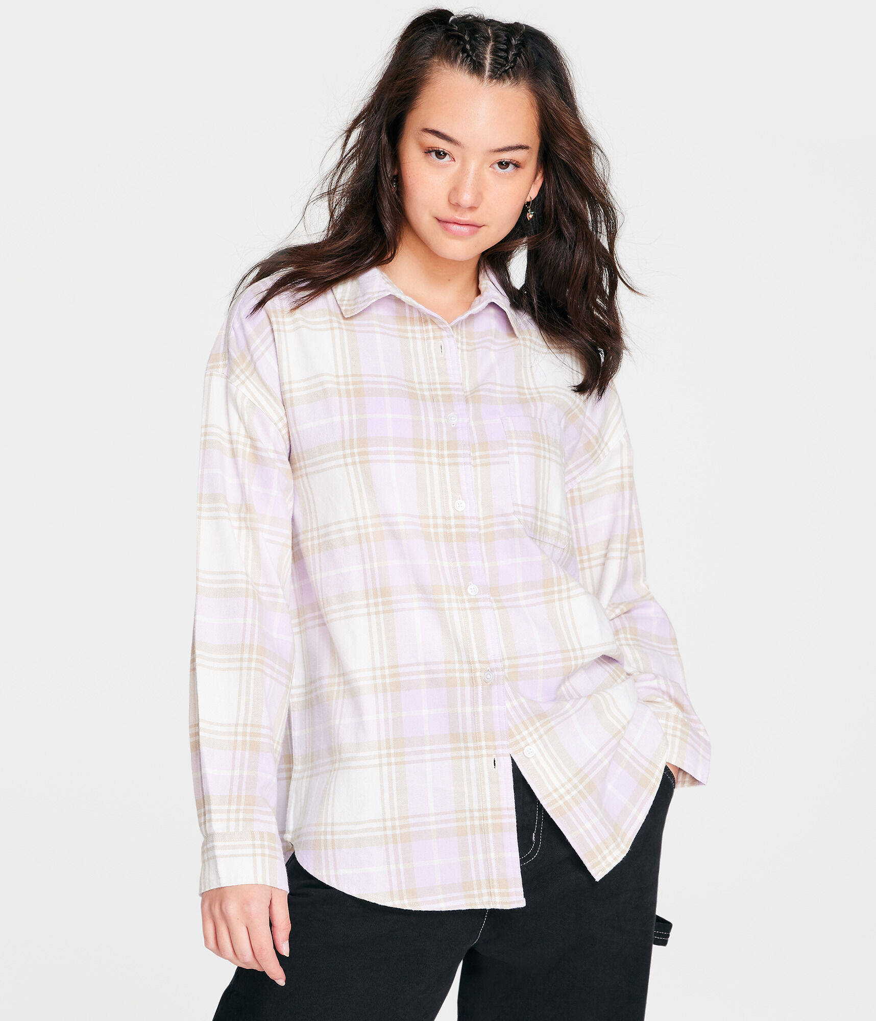 Long Sleeve Oversized Plaid Flannel Shirt