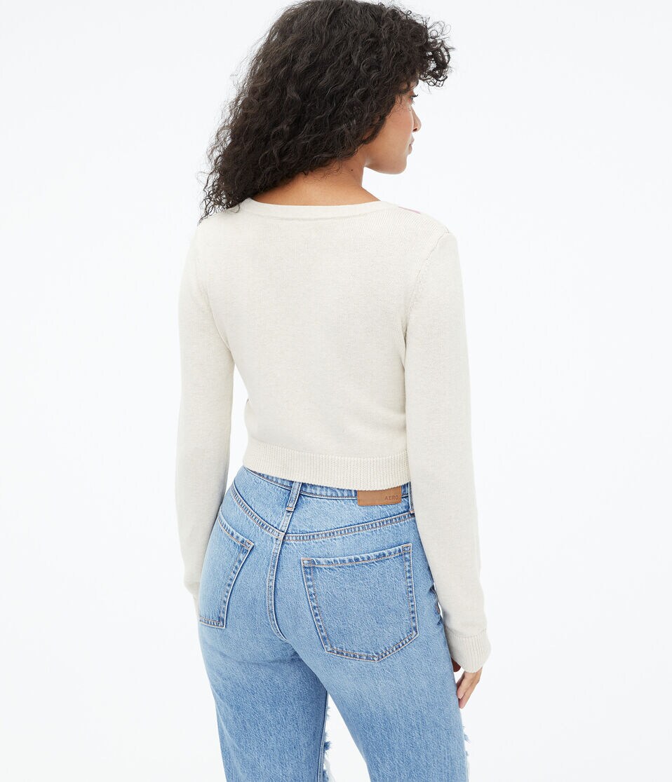 Argyle Cropped V-Neck Sweater