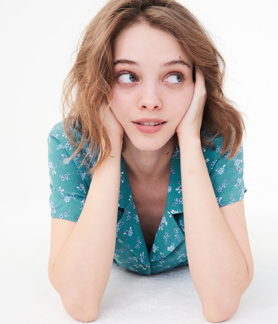 Floral Tie-Front Woven Camp Shirt