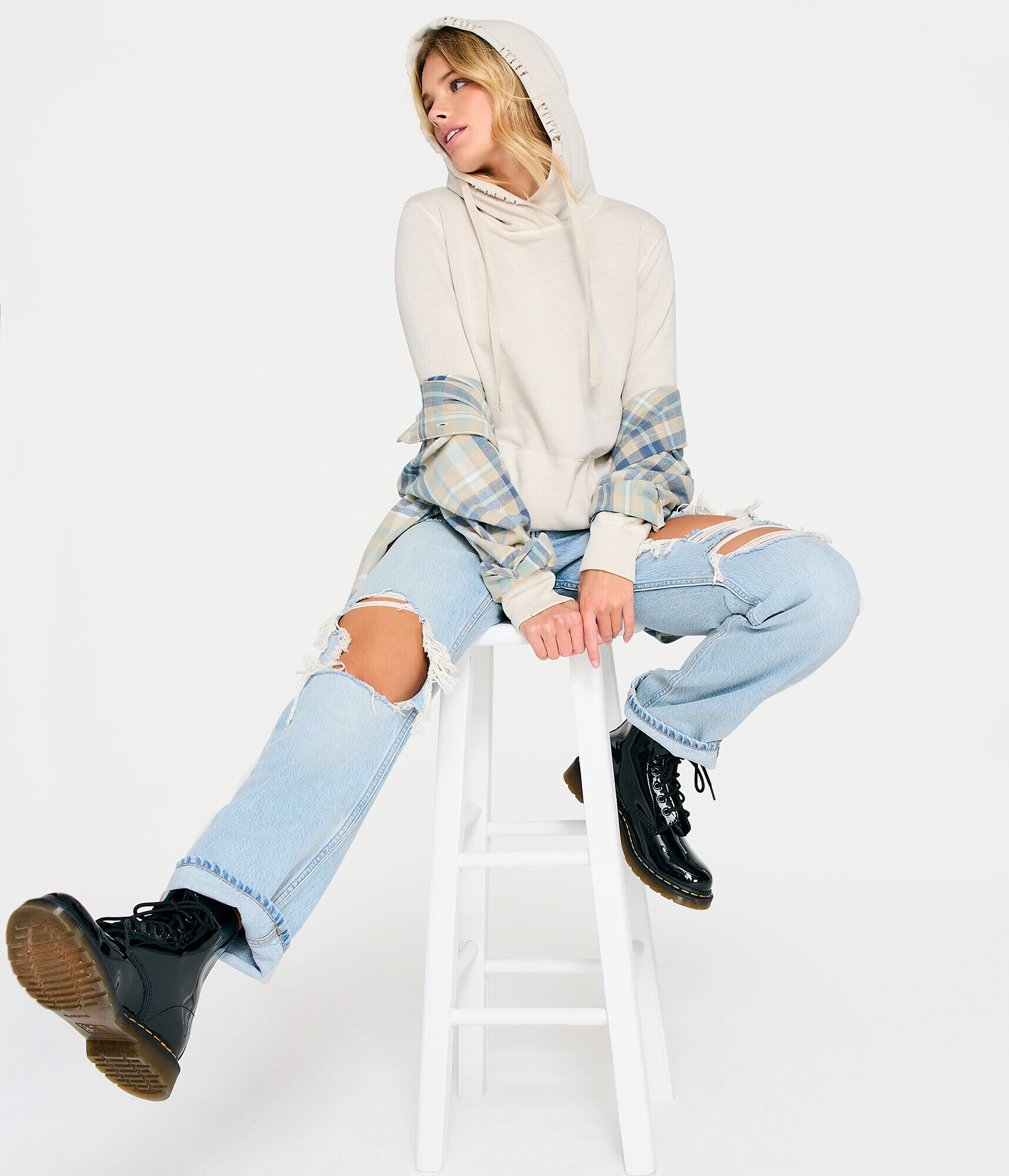 Distressed Pullover Hoodie