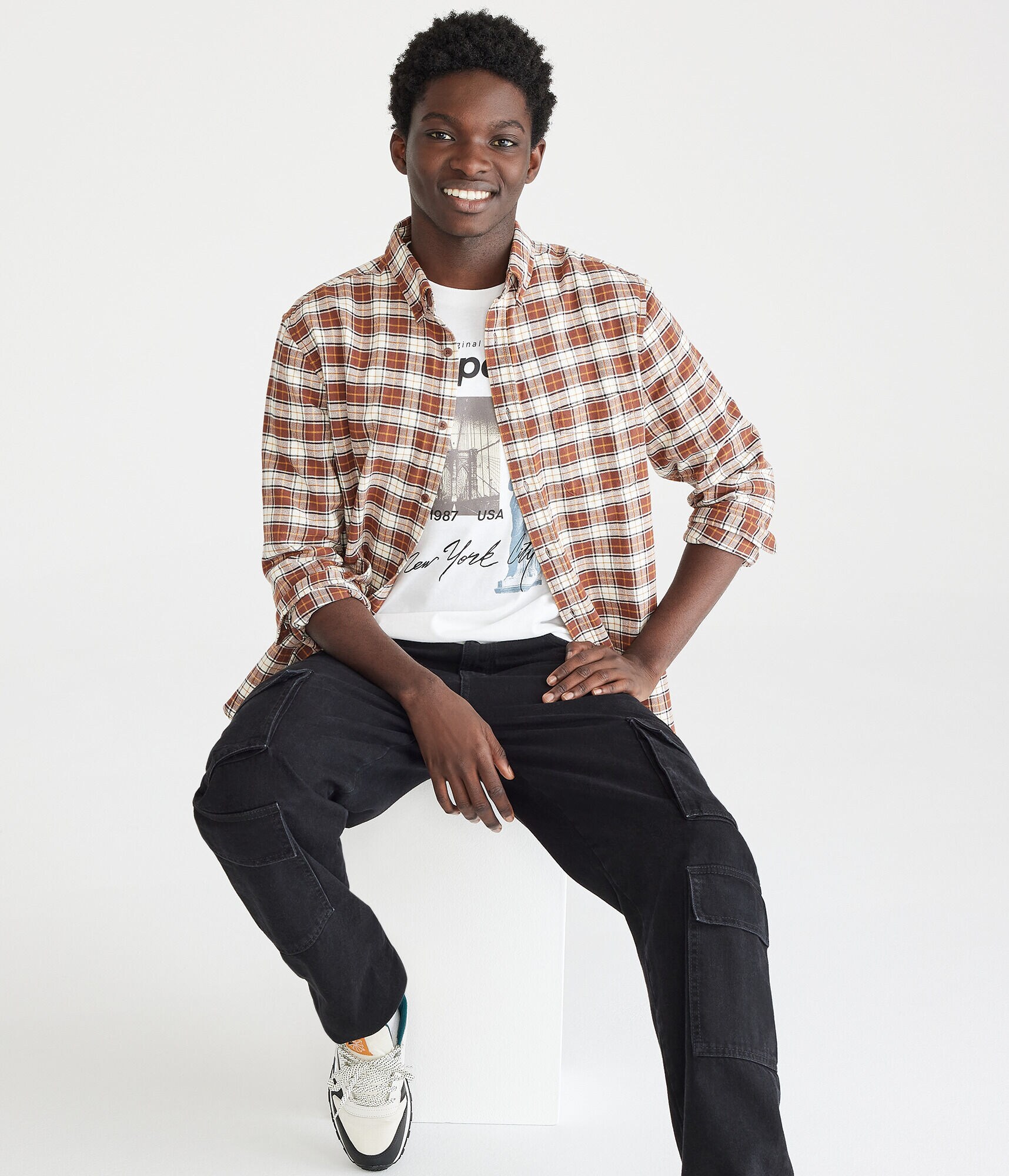 Long Sleeve Relaxed Plaid Oxford Shirt