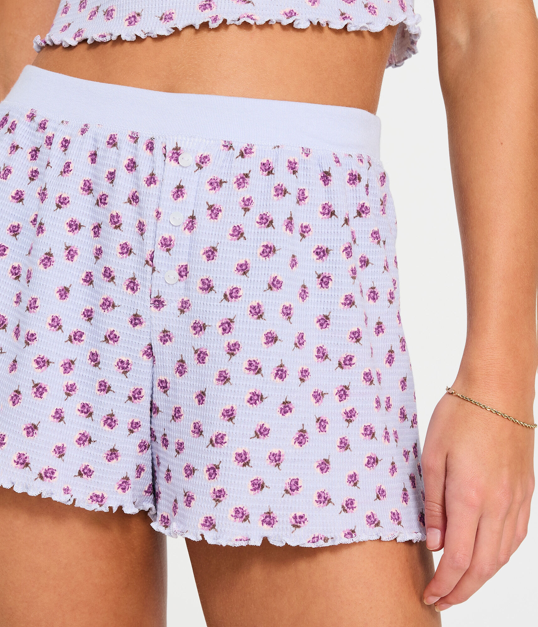 Floral High-Rise Waffle Sleep Shorts