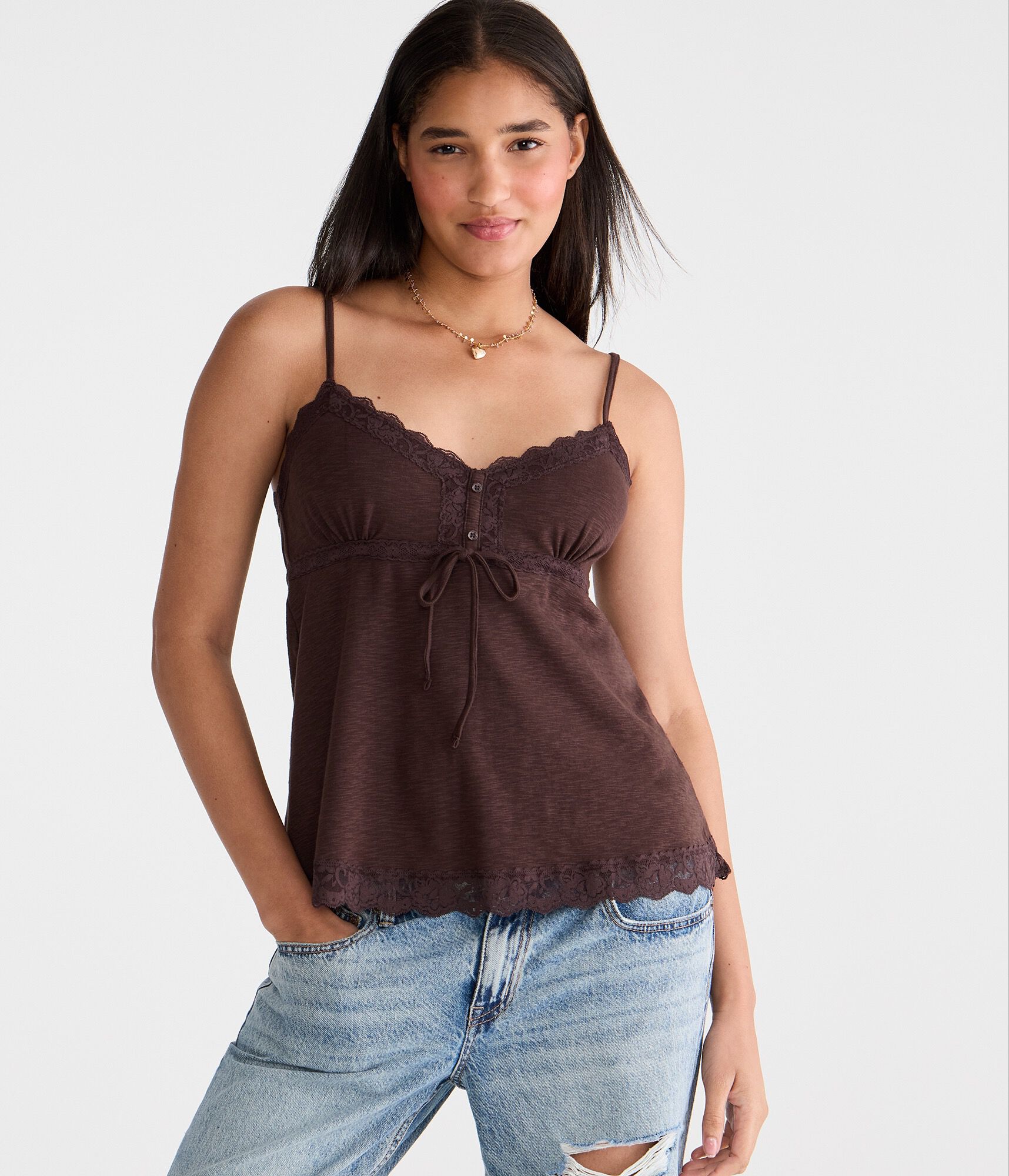 Lace-Trim V-Neck Babydoll Cami