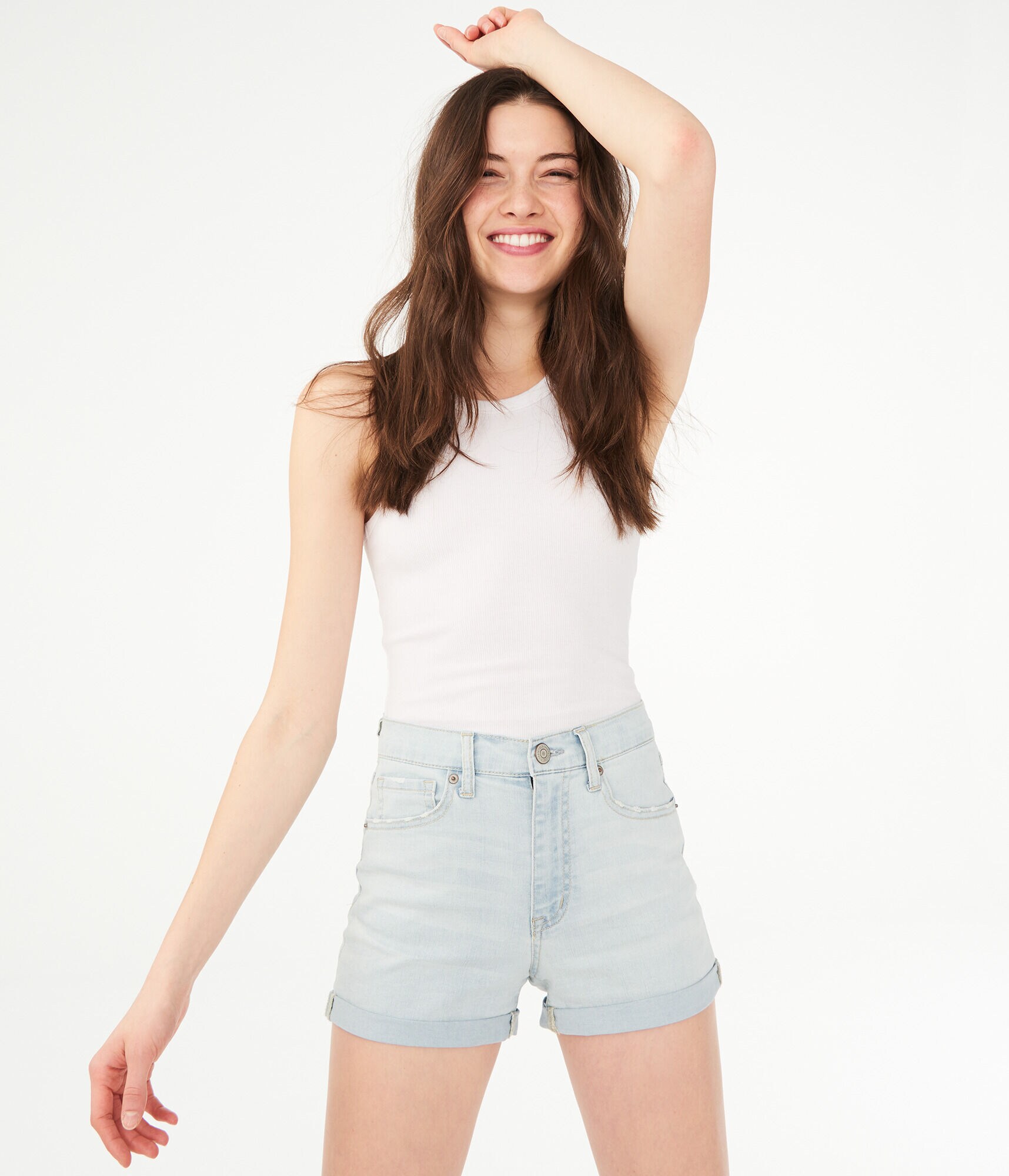 Seriously Stretchy Super High-Rise Denim Midi Shorts***
