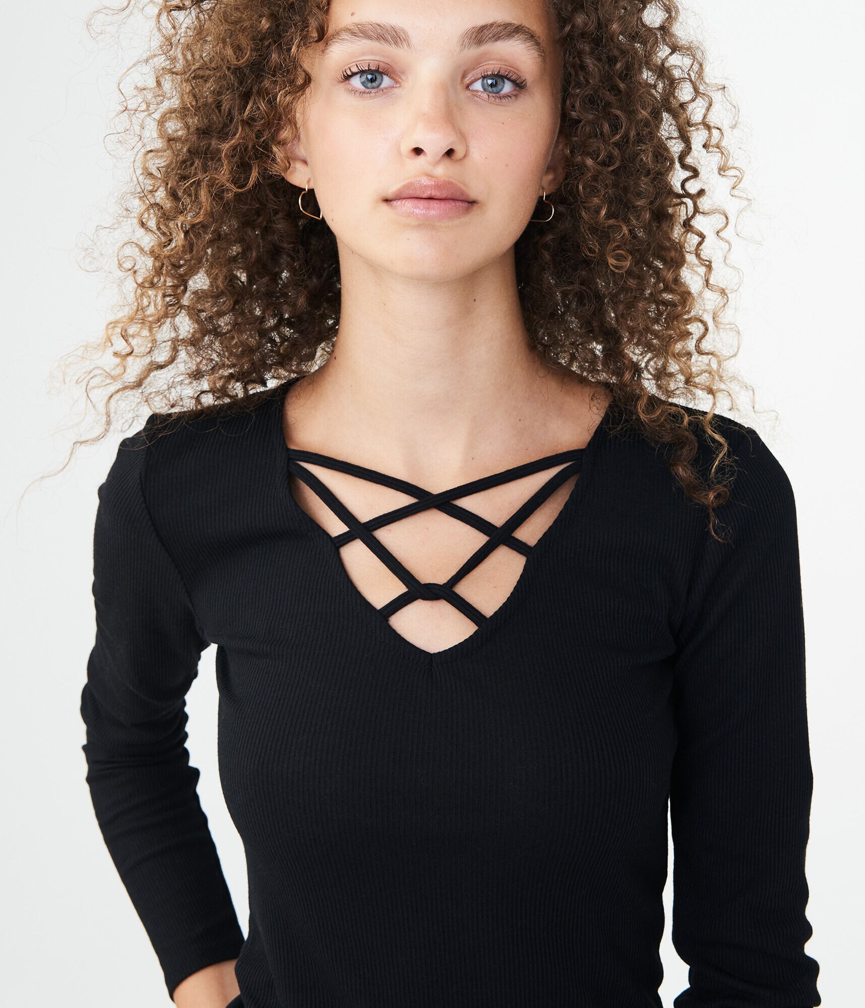 Long Sleeve Solid Lace-Up Bodycon Top