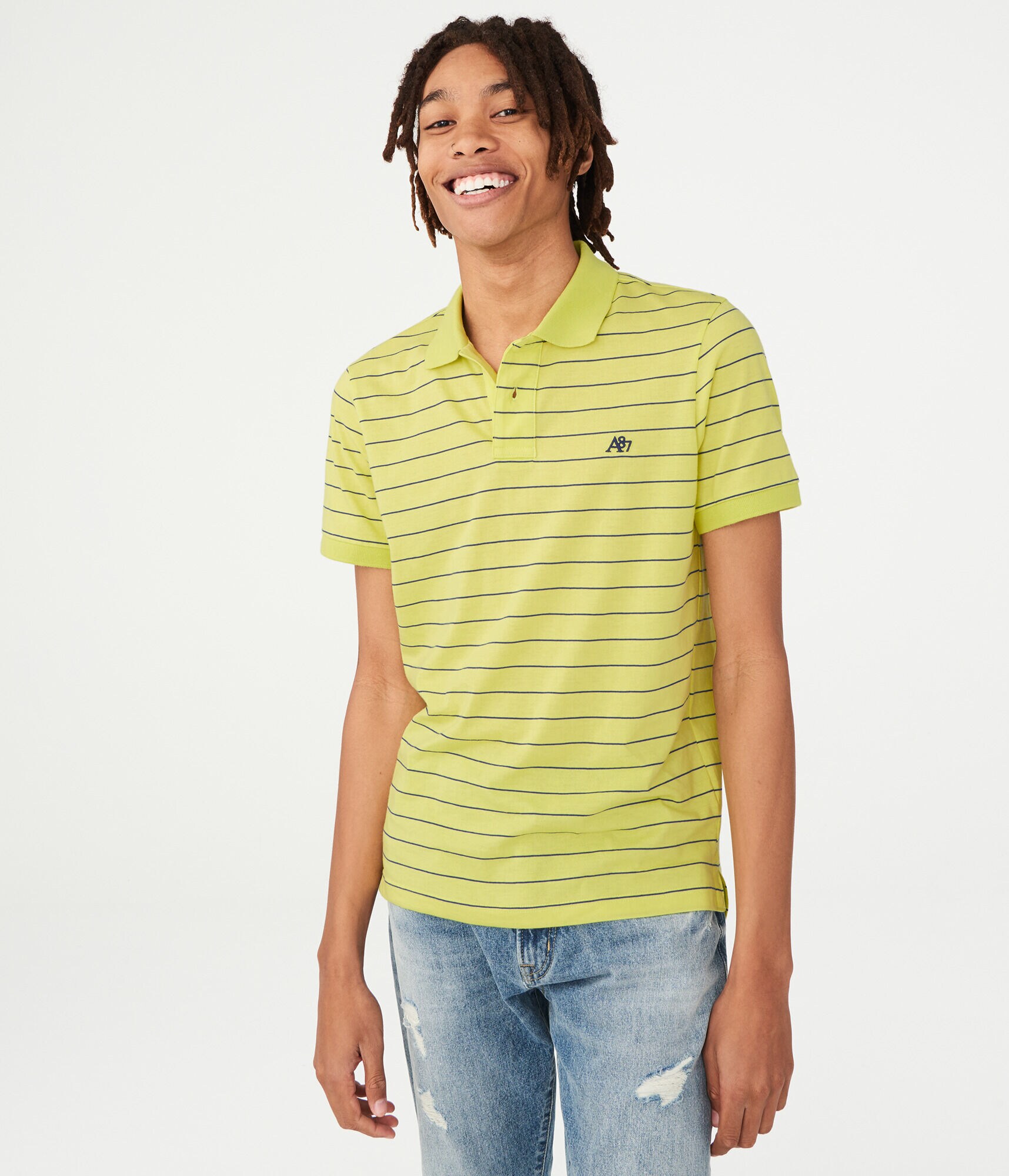 Thin Stripe Logo Jersey Polo