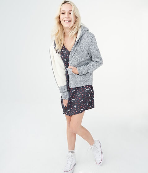Marled Fleece-Lined Full-Zip Hoodie