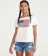 American Flag Off-The-Shoulder Vintage Fit Graphic Tee