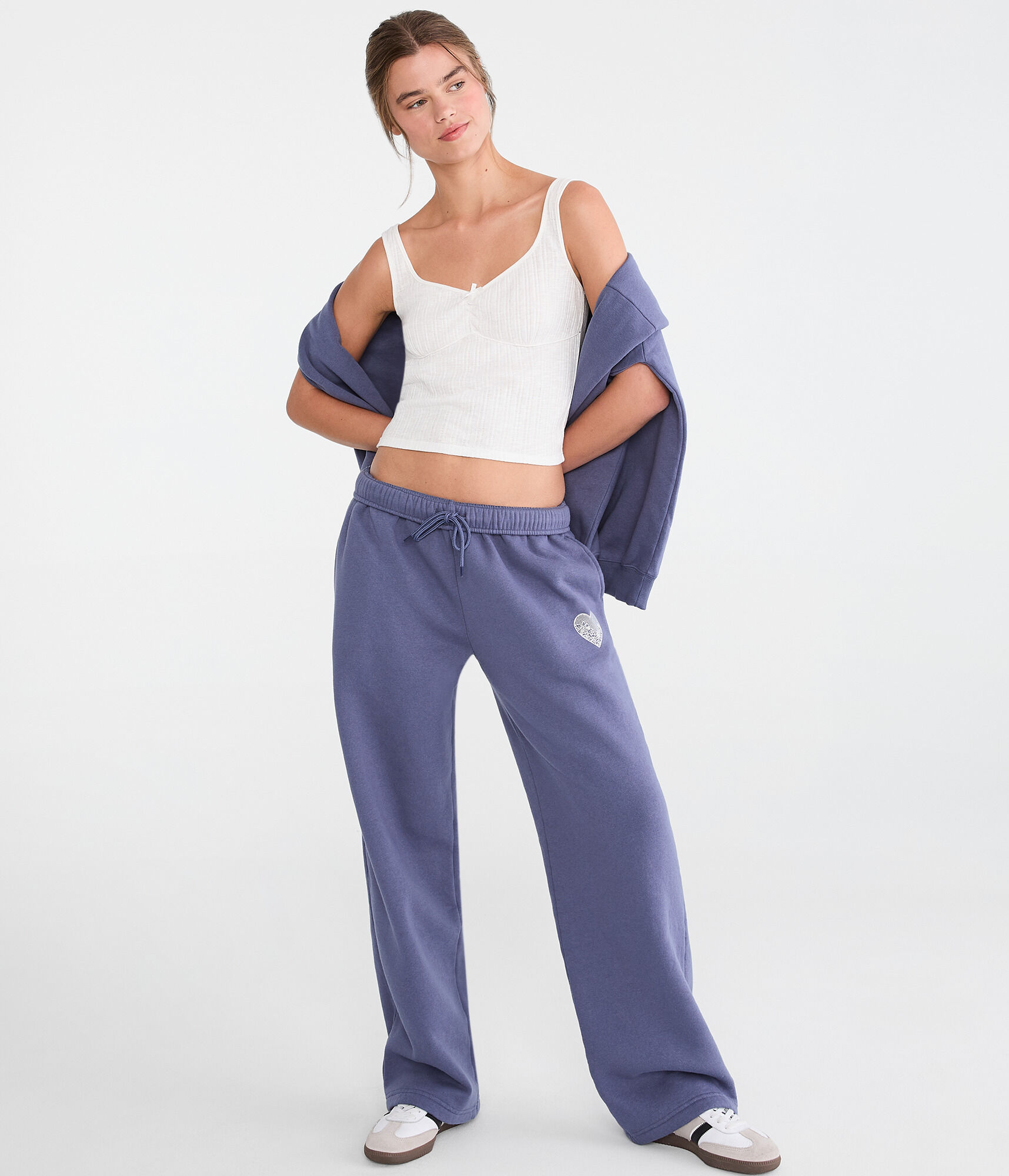 Cloud Soft Lace Heart High-Waisted Straight Leg Sweatpants