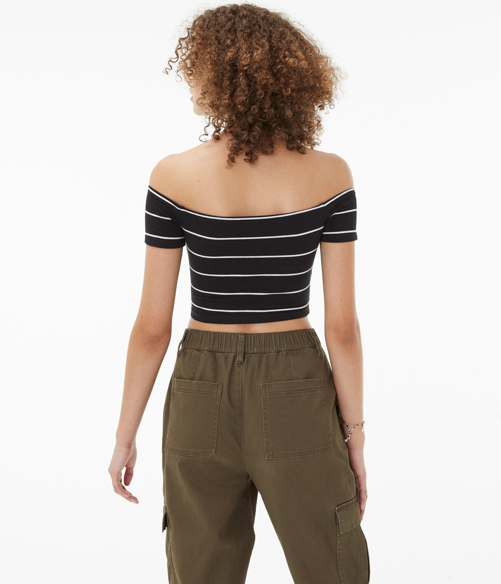 Seriously Soft Striped Off-The-Shoulder Crop Top***