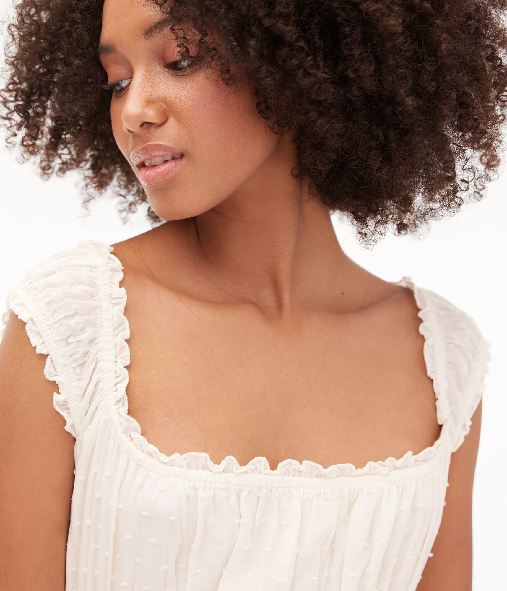 Solid Square-Neck Textured Dot A-Line Dress