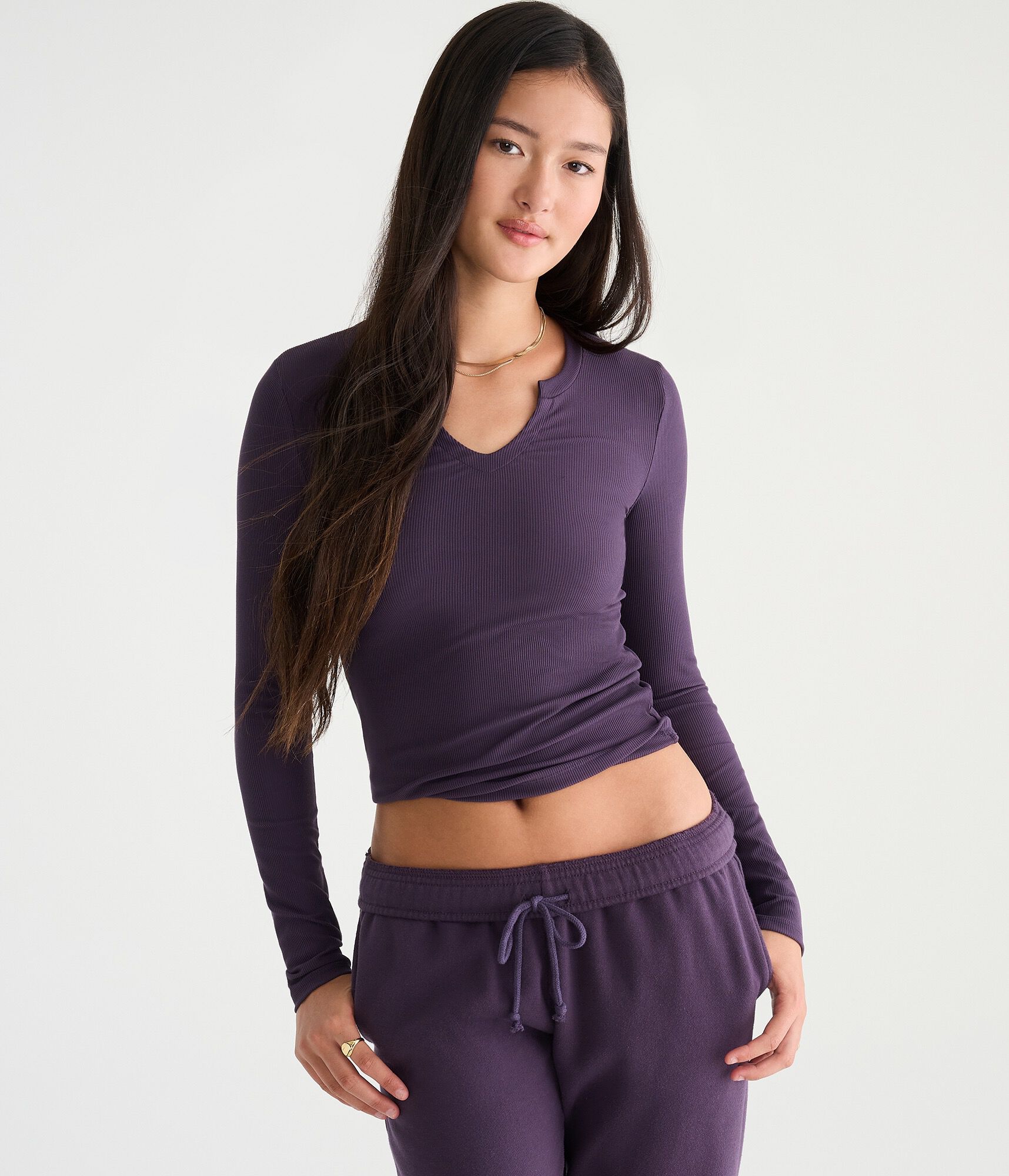 Long Sleeve Buttery Soft Notch-Neck Tee