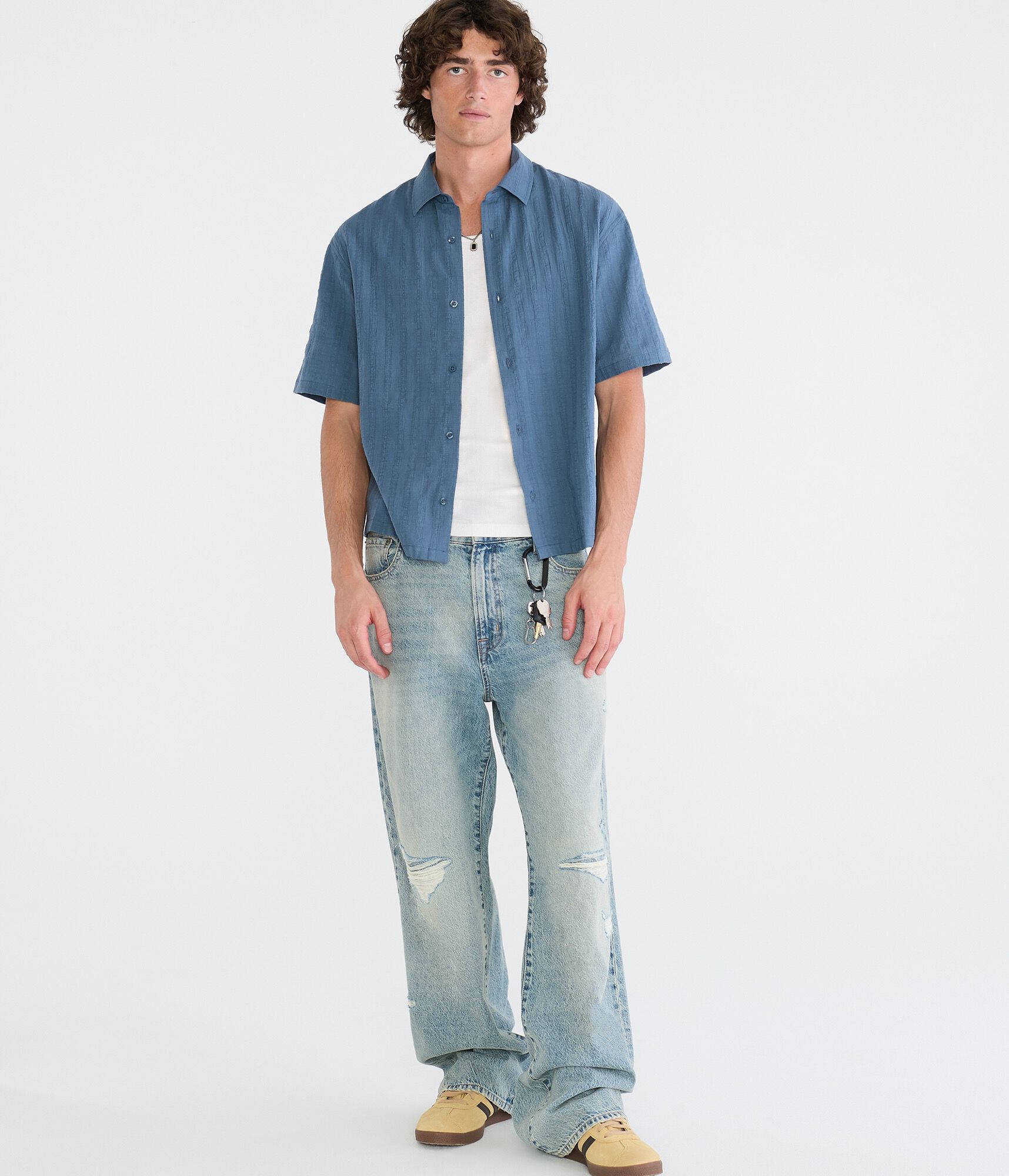 Textured Windowpane Boxy Shirt