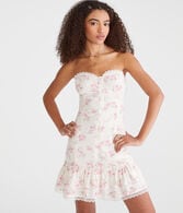 Floral Strapless Drop-Waist Mini Dress