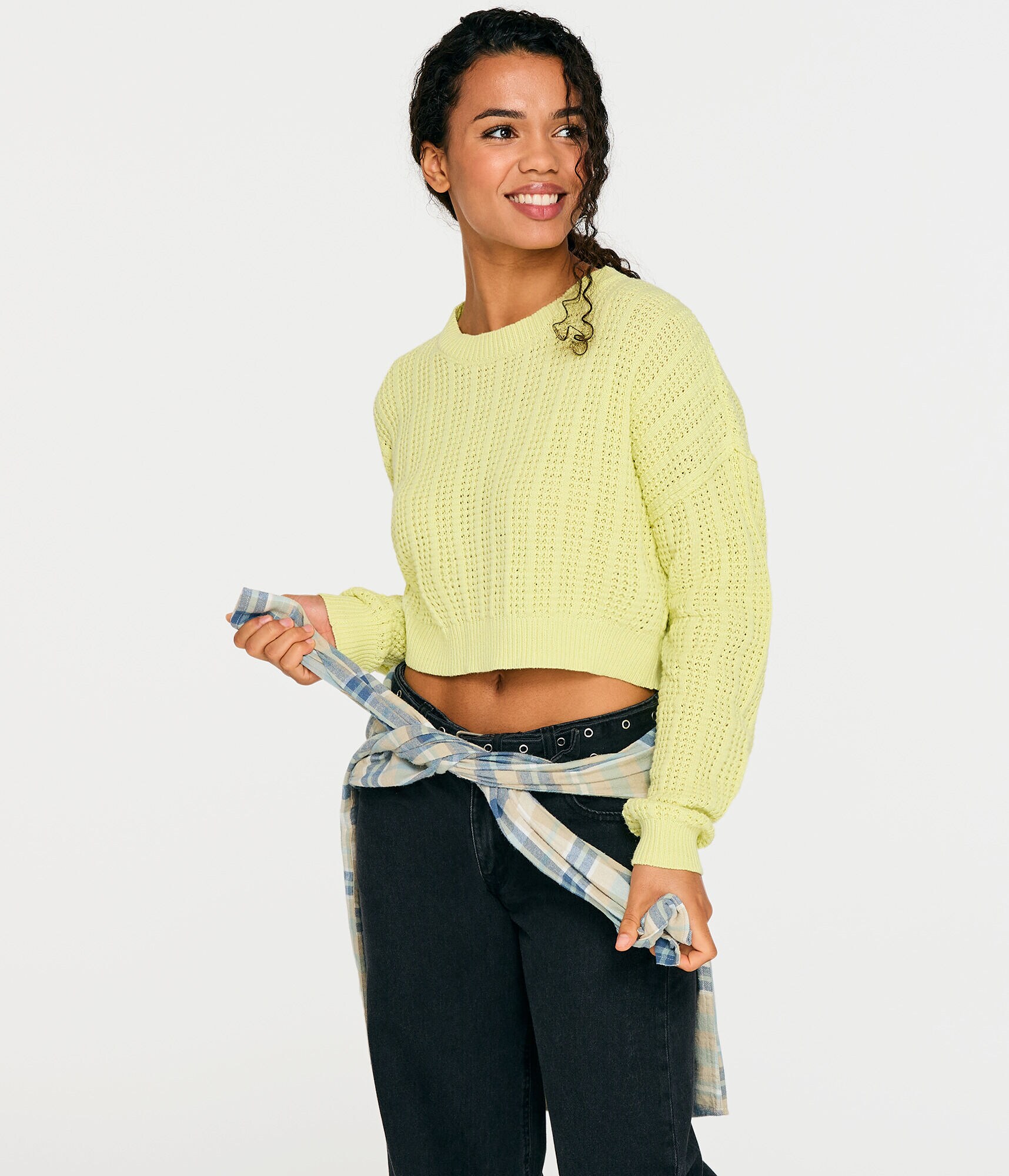 Solid Cropped Crew Sweater
