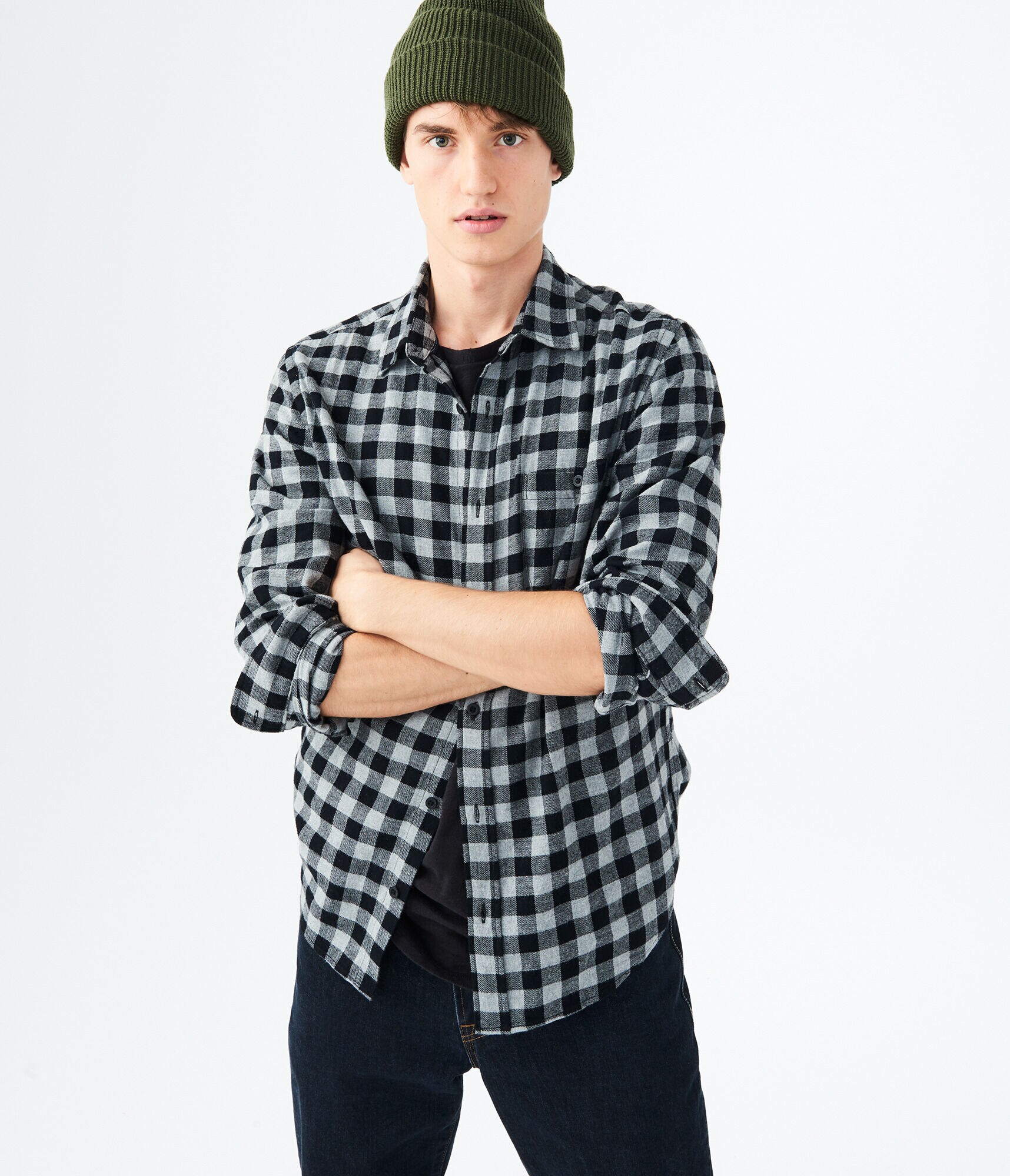 Long Sleeve Buffalo Plaid Flannel Woven Shirt