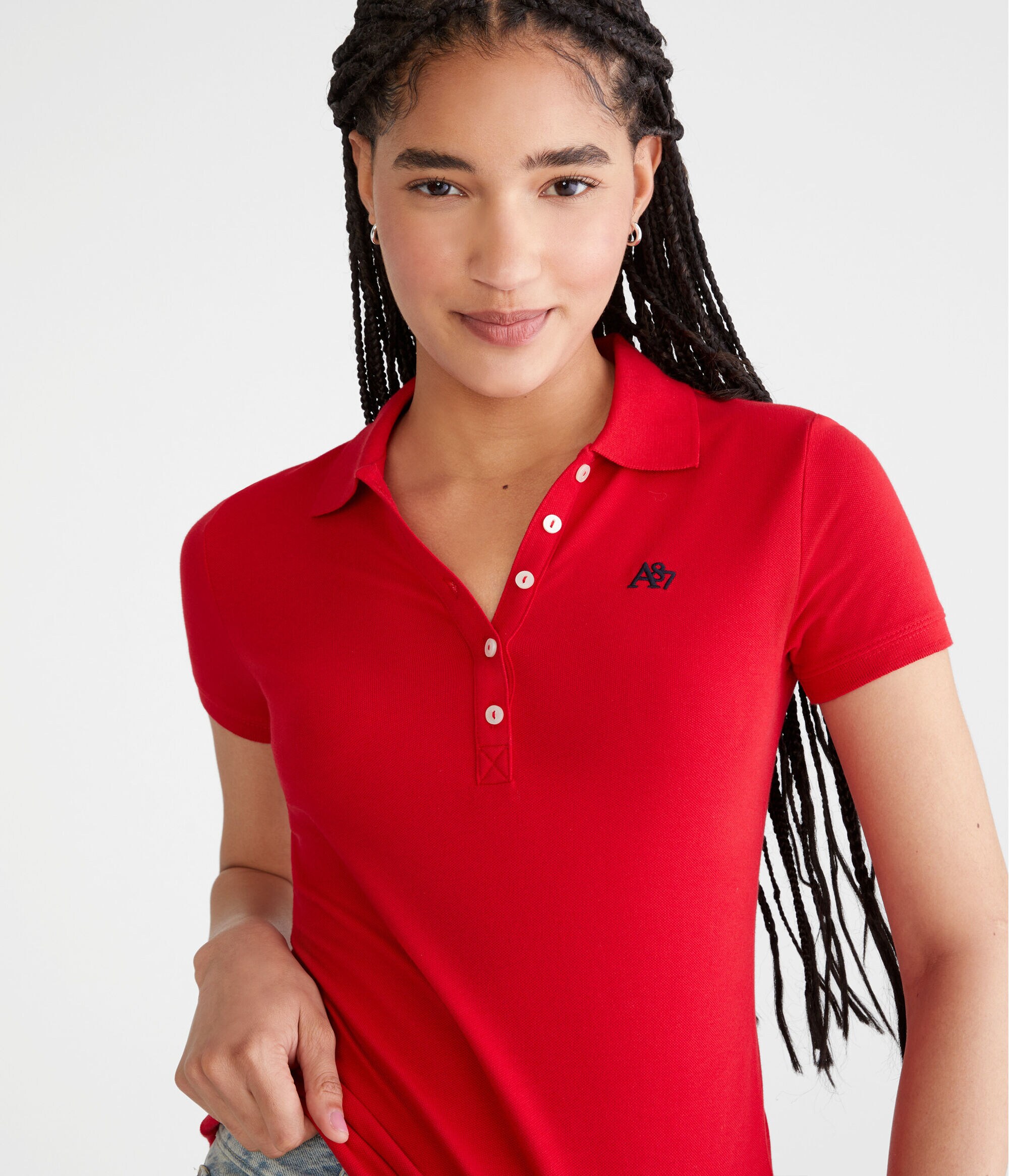 AEROPOSTALE Womens Striped Logo Polo Shirt