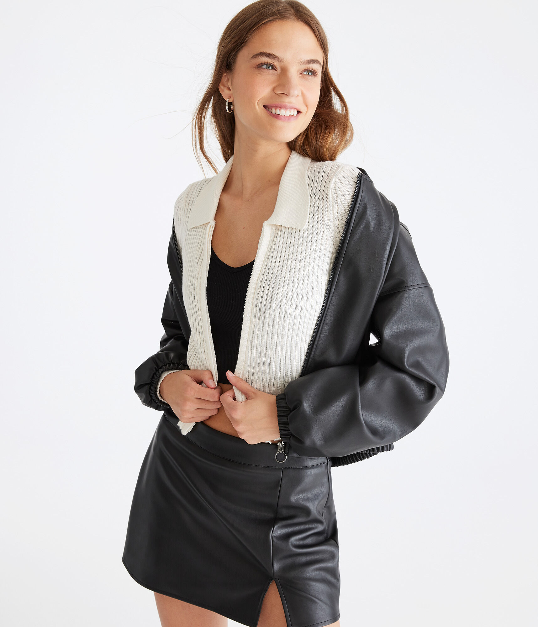 Long Sleeve Cropped Zip Polo Cardigan
