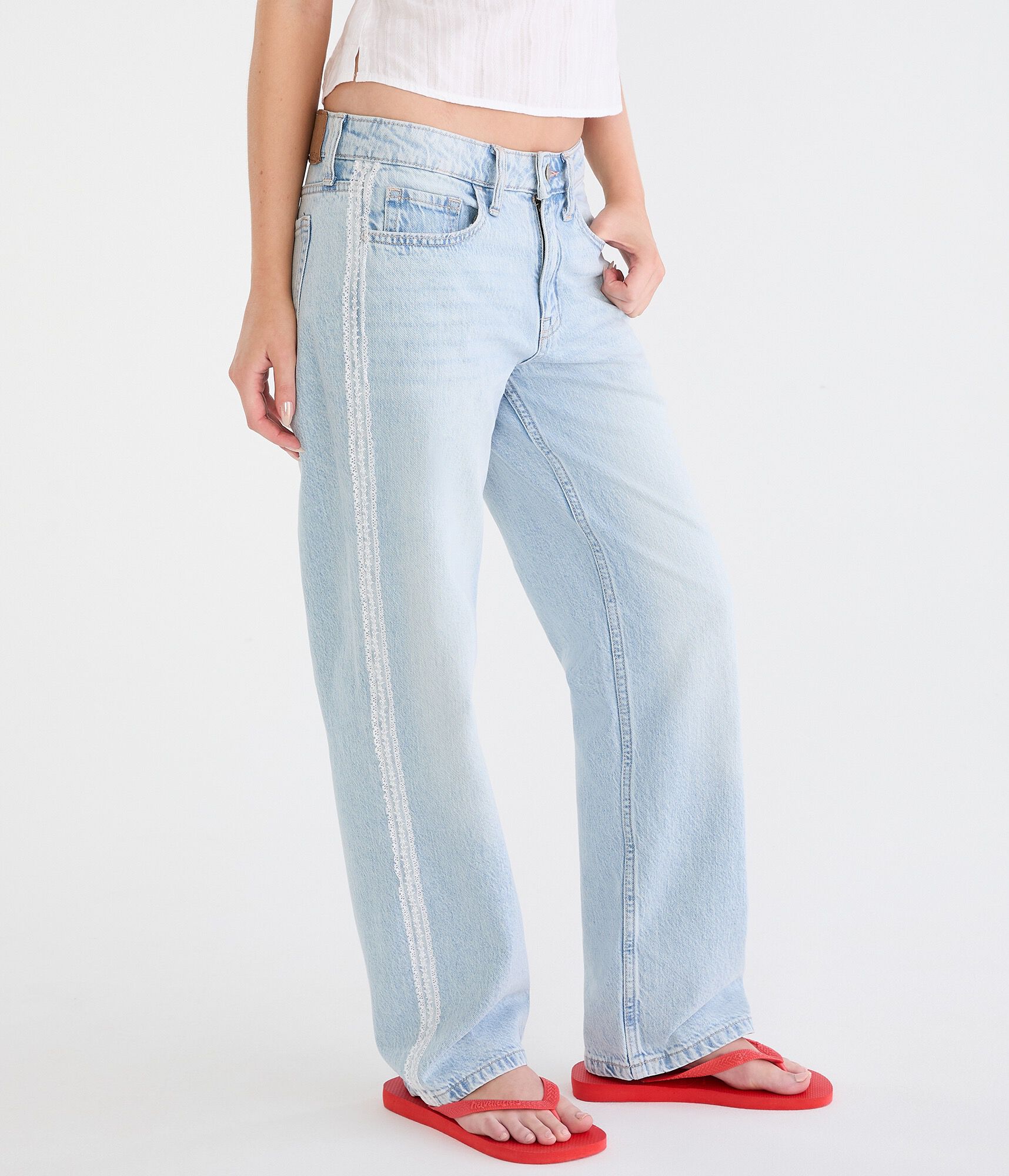 Low-Rise Baggy Lace Stripe Jean