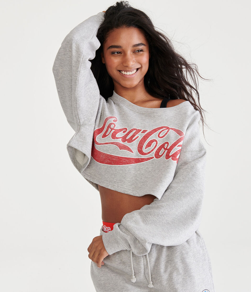 Coca-Cola® by Aéropostale Coca-Cola Logo Cropped Crew Sweatshirt