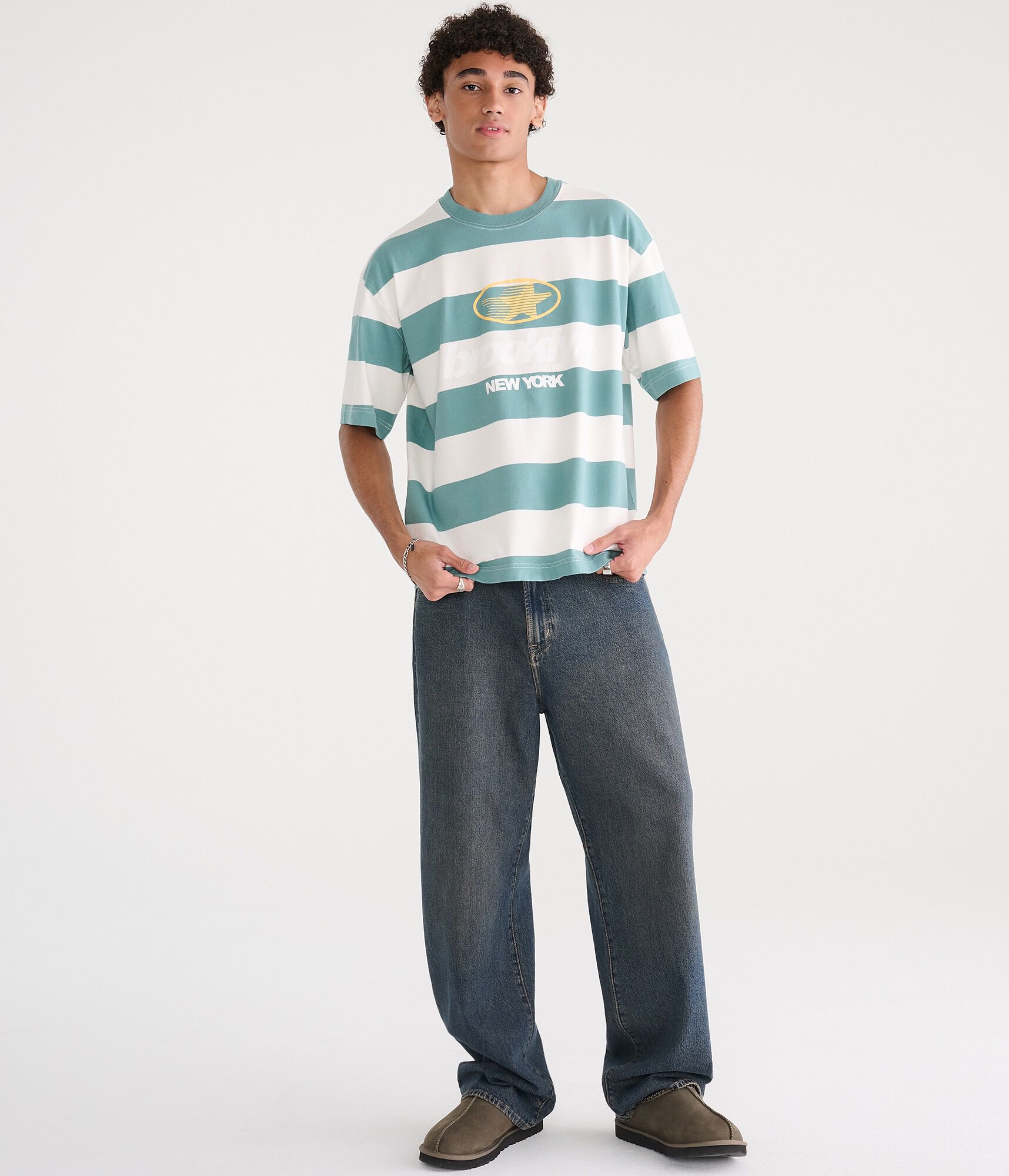 Brooklyn Star Striped Boxy Graphic Tee