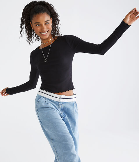 Long Sleeve Ribbed Cropped Shrunken Tee Long Sleeve Ribbed Cropped Shrunken Tee