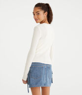 Long Sleeve Waffle Notch-Neck Shrunken Tee