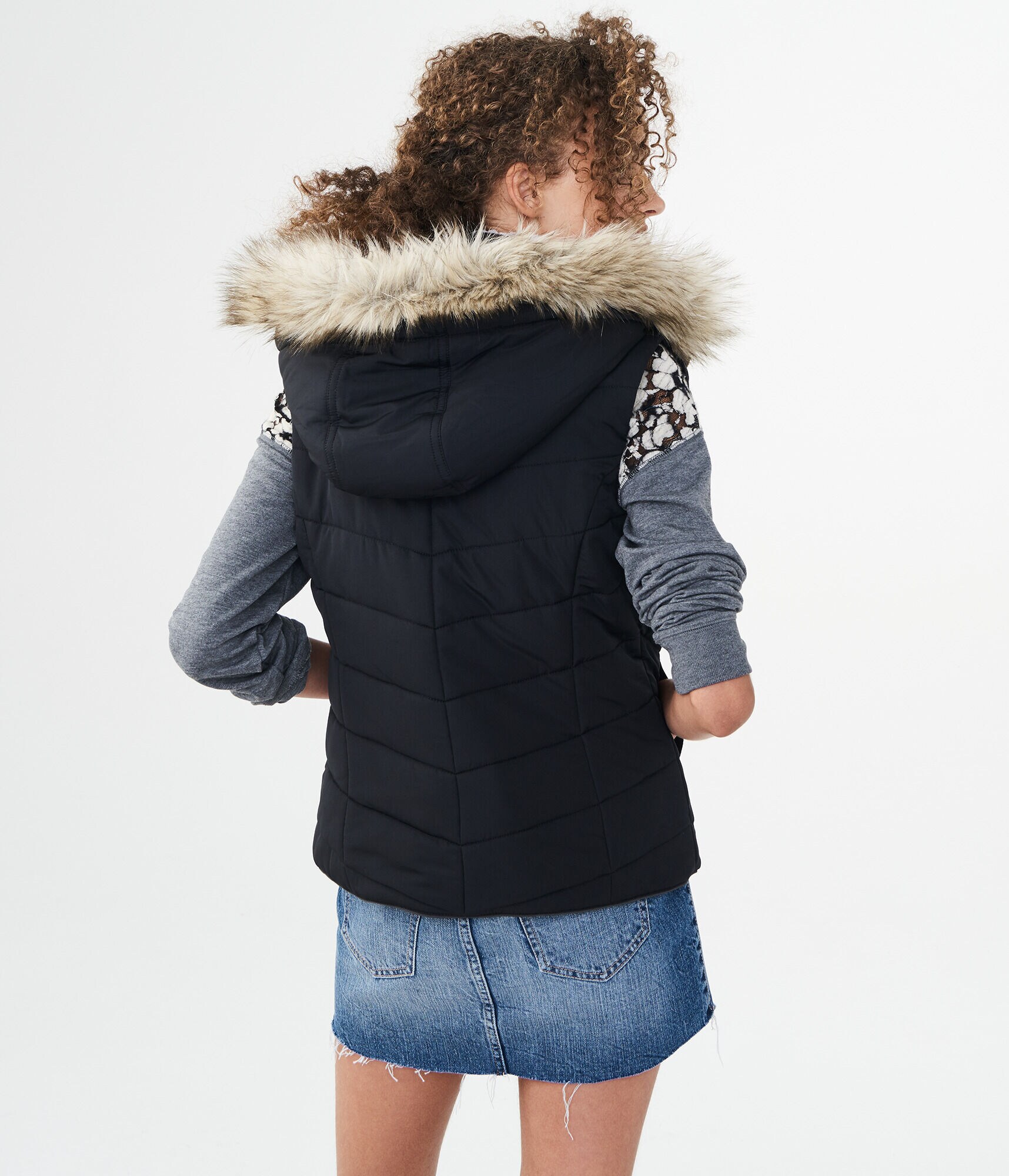 Solid Faux Fur Hooded Puffer Vest