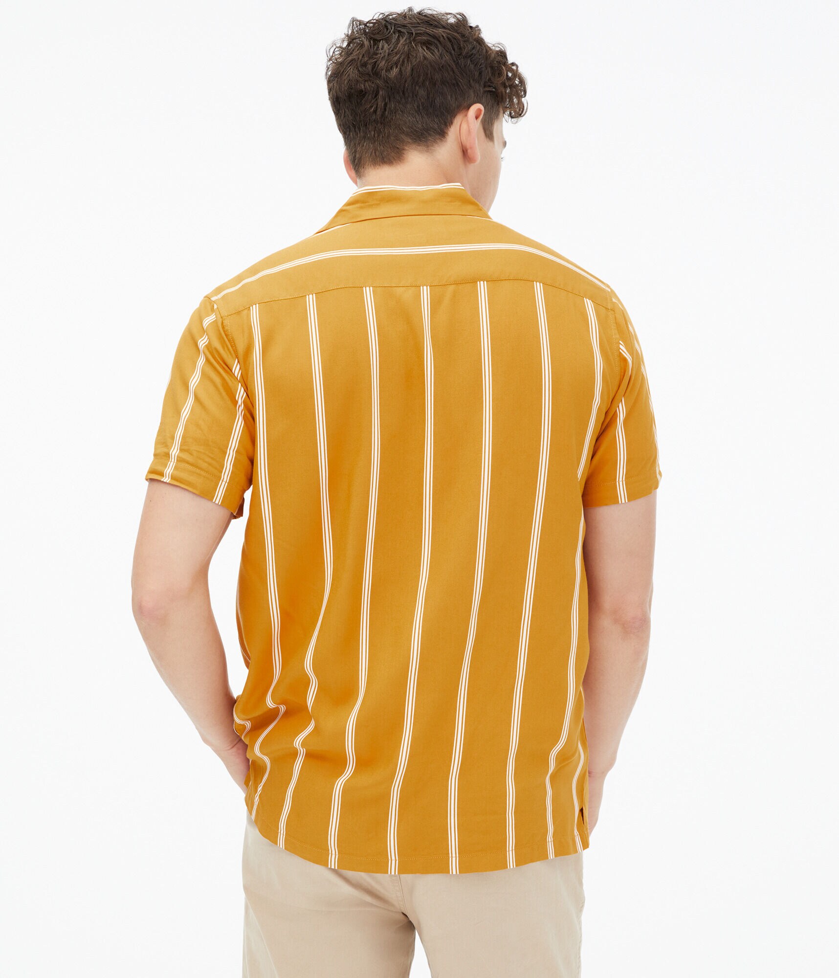 Vertical Stripe Button-Down Camp Shirt