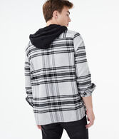 Long Sleeve Plaid Hooded Button-Down Shirt