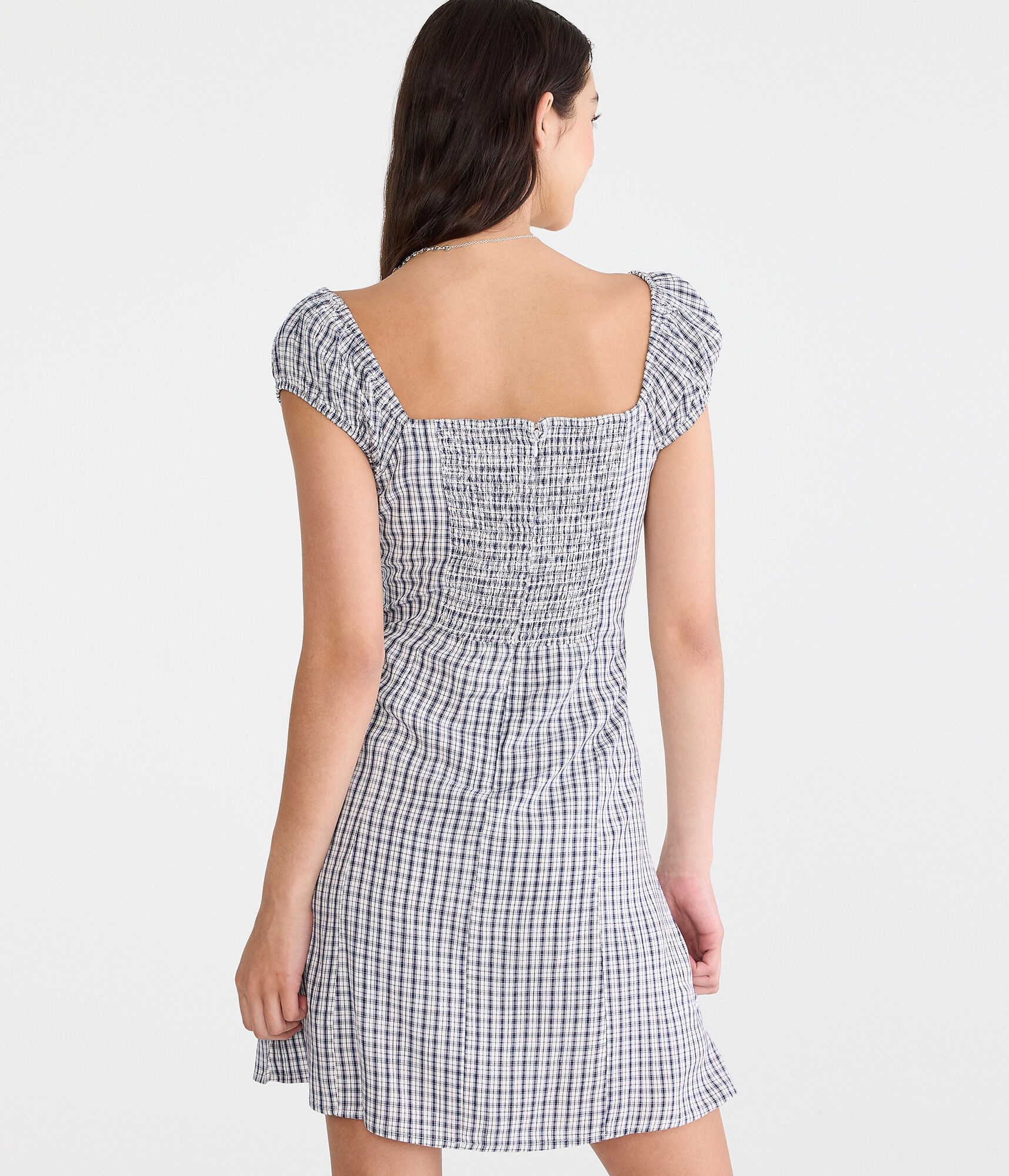 Plaid Scoop-Neck A-Line Mini Dress