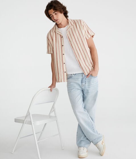 Short Sleeve Textured Stripe Linen Shirt Short Sleeve Textured Stripe Linen Shirt