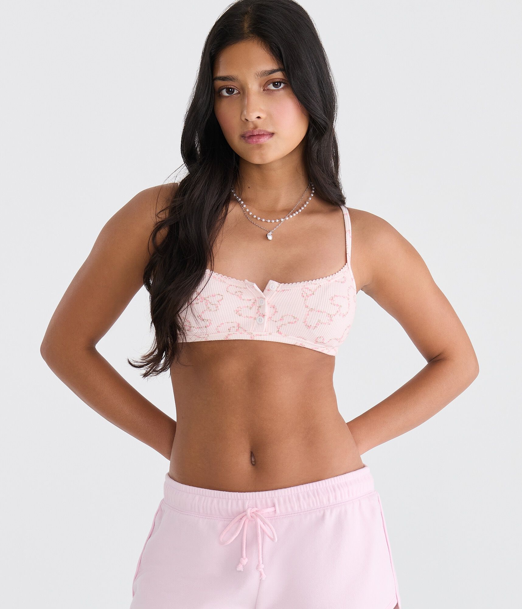 Floral Hearts Waffle Henley Bralette