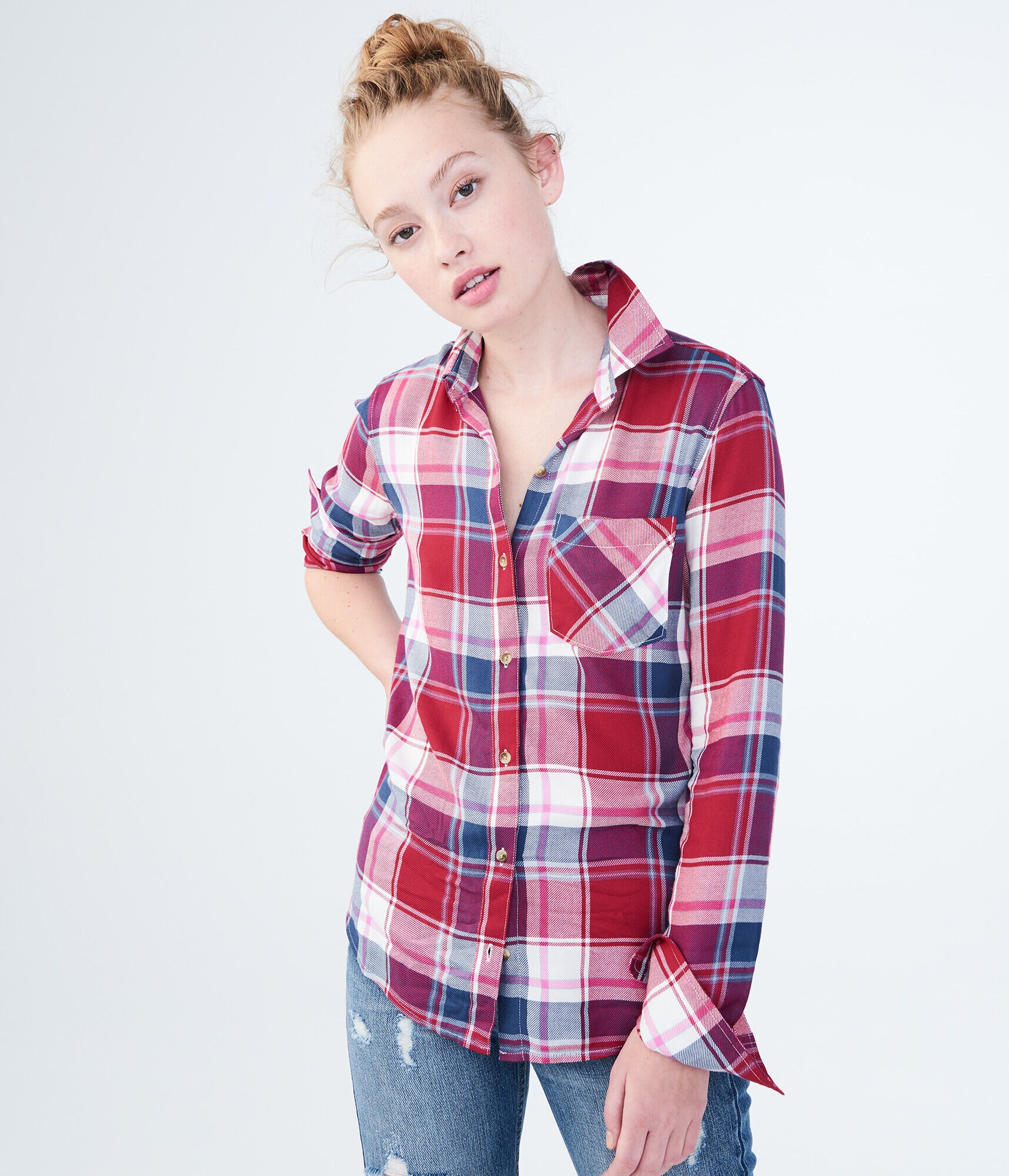 Long Sleeve Plaid Woven Shirt