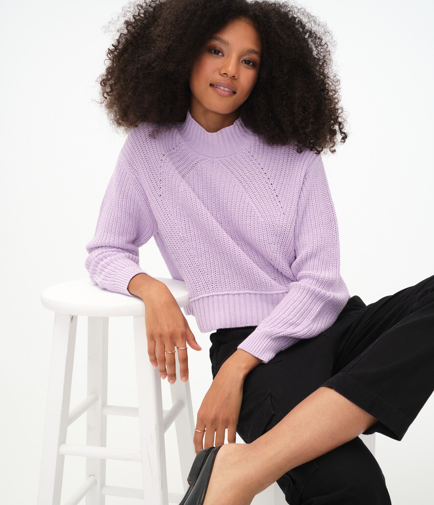 Ribbed Cropped Mock-Neck Sweater