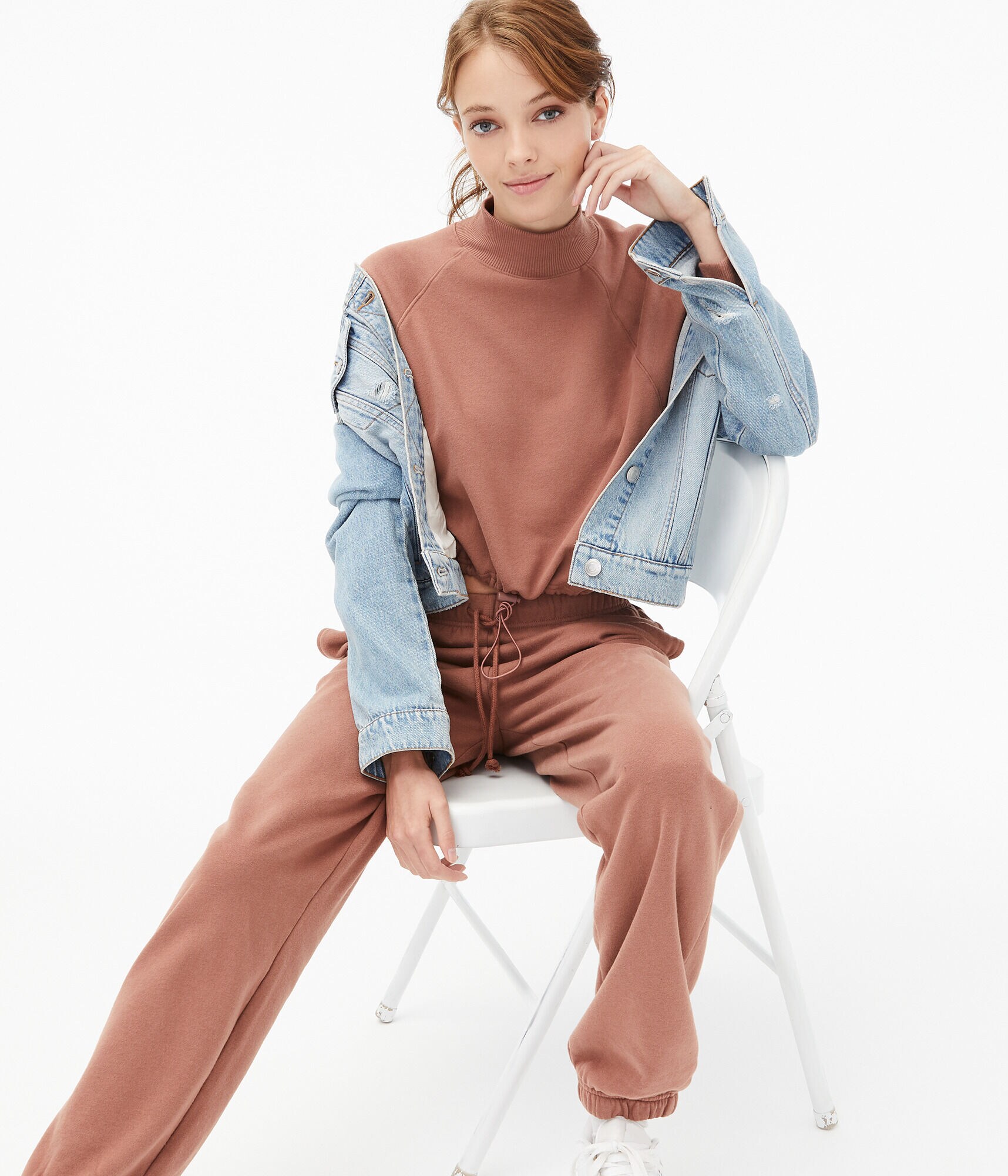 Cinched Mock-Neck Sweatshirt