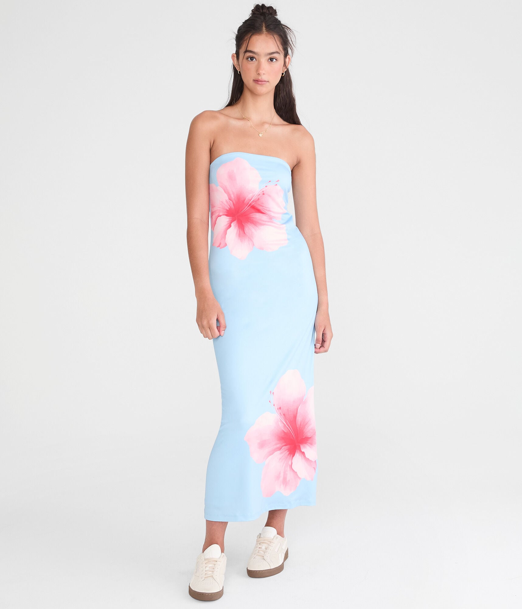 aeropostale maxi dress Floral V-Neck Halter this floral cap Hibiscus Strapless Maxi Dress