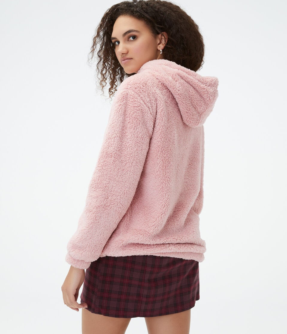 Aeropostale Logo Sherpa Fleece Pullover Hoodie