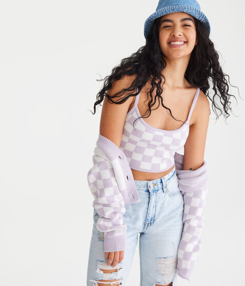 Checkered Cropped Sweater Cami Checkered Cropped Sweater Cami